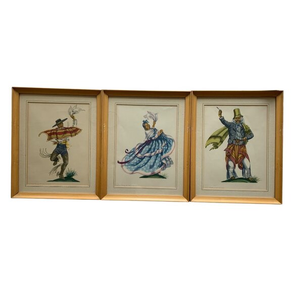 Vintage Framed Latin Ethnic Dance Prints Set Of 3 Ada Peacock 15" x 12" 8453 - Picture 1 of 10